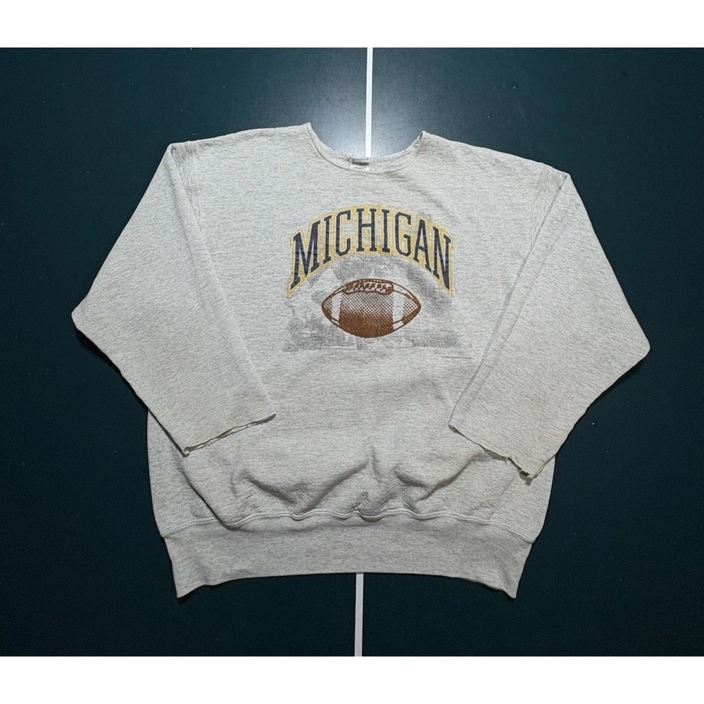 Vintage Michigan Wolverines Football Crewneck Sweatshirt Mens Large Gray 90s USA